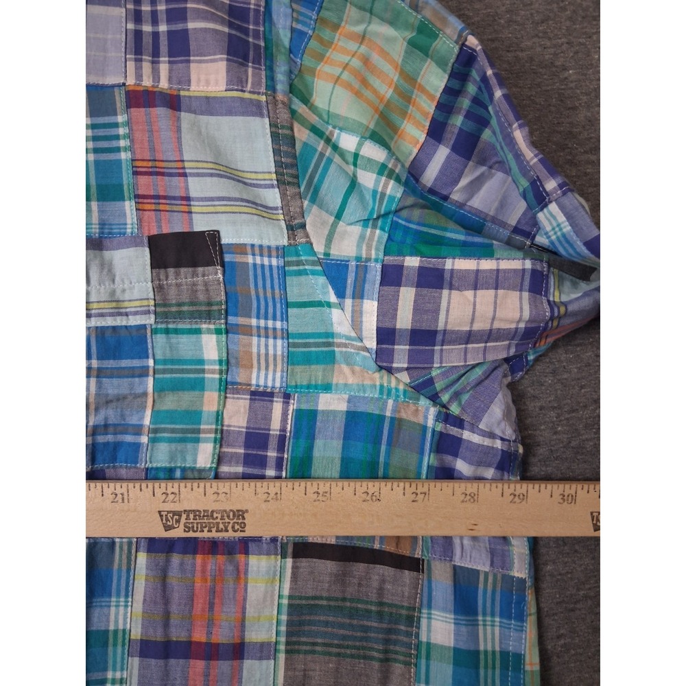 Lands End Mens Shirt 2XLT Blue Multi Patchwork Plaid Coastal Resort 100% Cotton - Picture 4 of 8